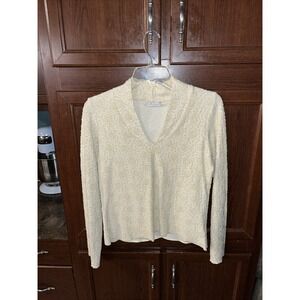 Vtg Fitigues Blouse Large Ecru Textured Hearts Cotton/polyamide Long Sleeve